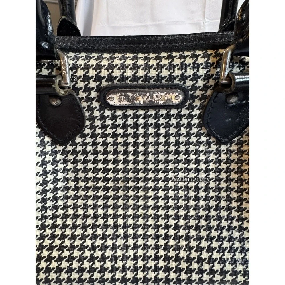 Vintage Ralph Lauren Black White Houndstooth Coated Canvas/Leather Boston Bag